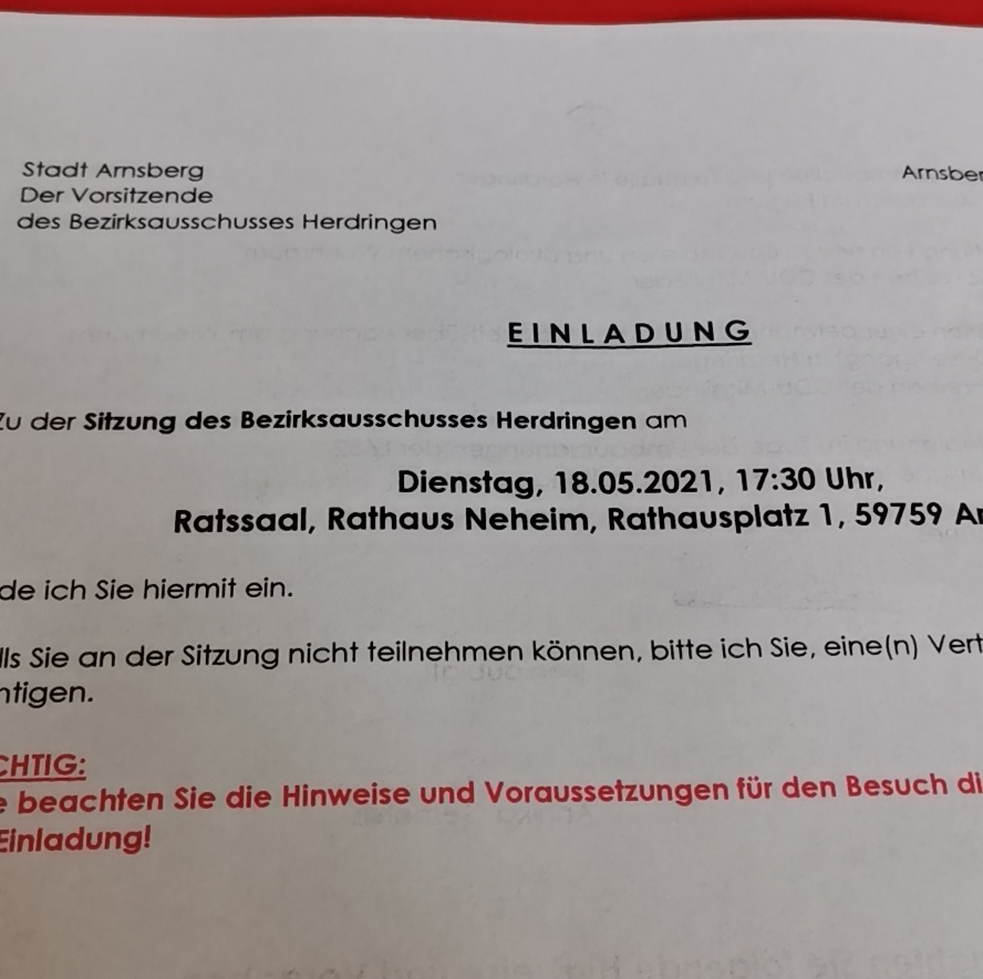Zweite Sitzung des Bezirksausschusses